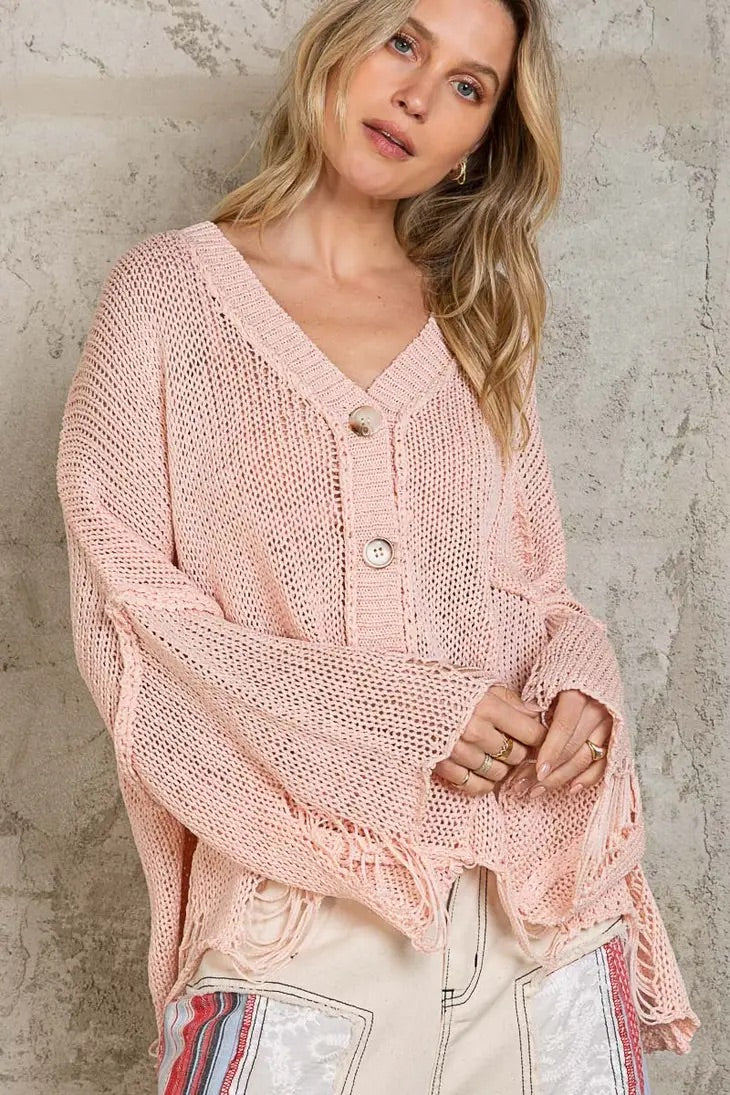 Oversize Distressed Casual Knit Cardigan Top