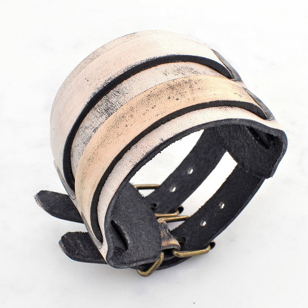 Antique Ivory Leather Cuff Bracelect