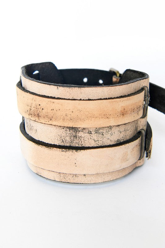 Antique Ivory Leather Cuff Bracelect