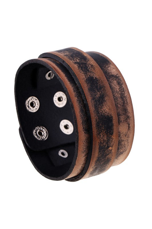 Wide Distressed Leather Cuff Bracelet