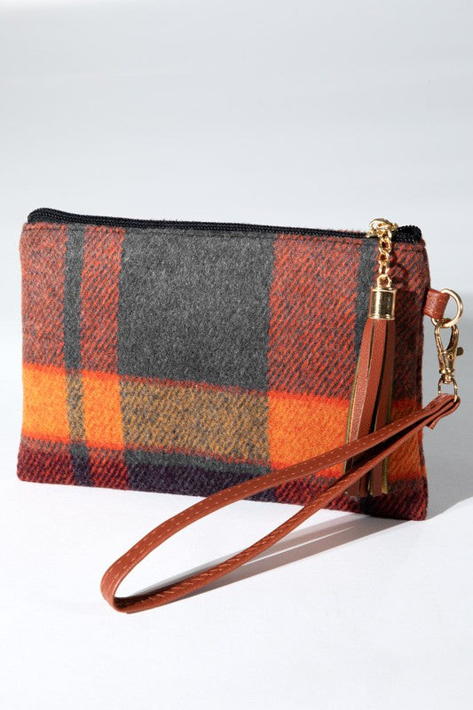 Plaid Wristlet - Rust