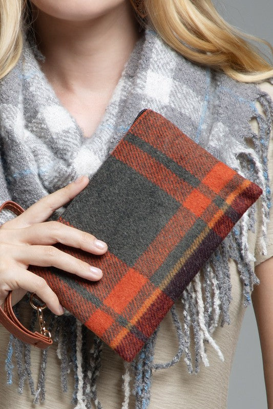 Plaid Wristlet - Rust