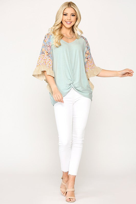 Floral Knit Butterfly Sleeve Top