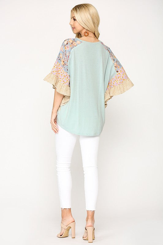 Floral Knit Butterfly Sleeve Top