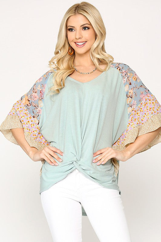 Floral Knit Butterfly Sleeve Top