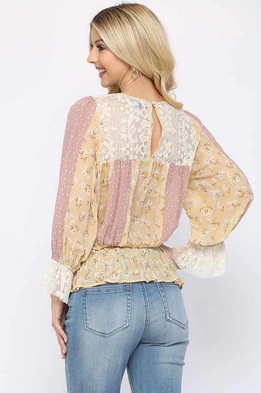 Floral and Lace Chiffon Blouse