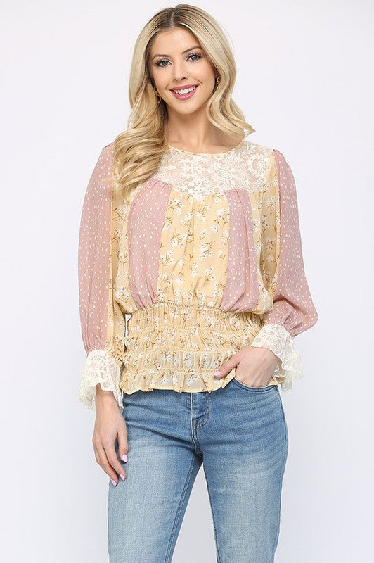 Floral and Lace Chiffon Blouse