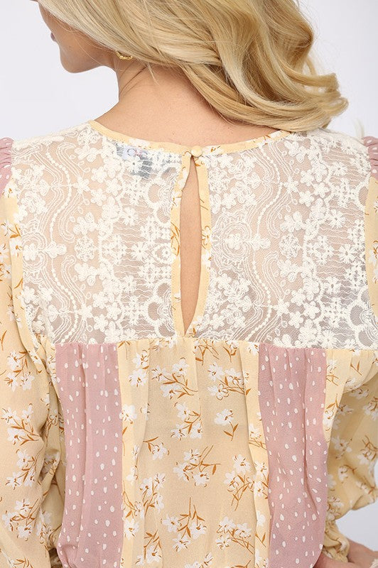 Floral and Lace Chiffon Blouse