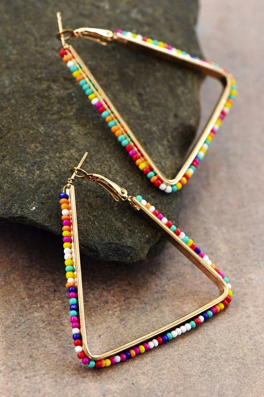 Festive Beaded Triangle Hoop Earrings