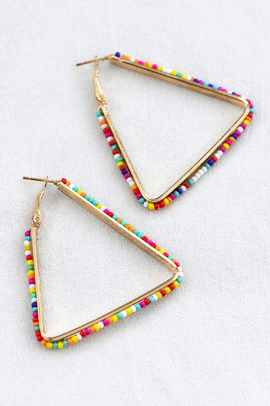 Festive Beaded Triangle Hoop Earrings