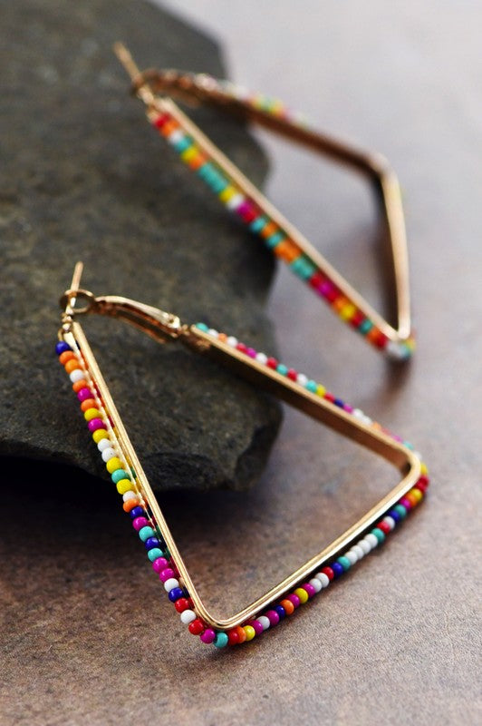 Festive Beaded Triangle Hoop Earrings