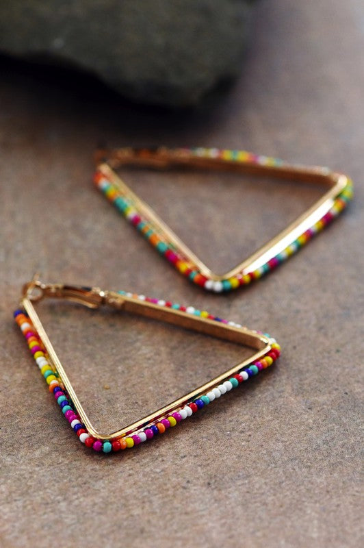 Festive Beaded Triangle Hoop Earrings