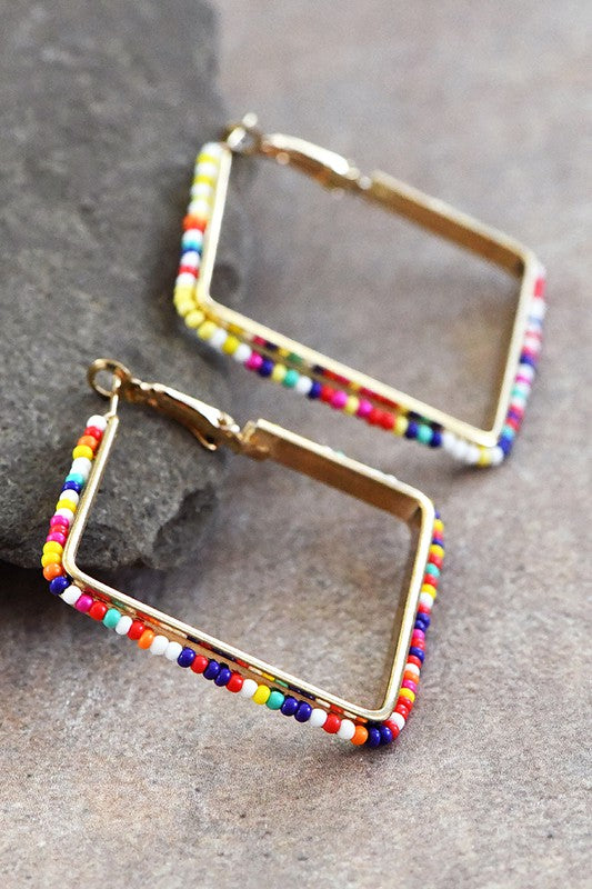 Festive Beaded Square Hoop Earrings