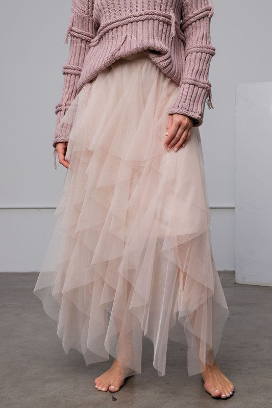 Fairy Mesh Maxi Ballerina Skirt - Nude