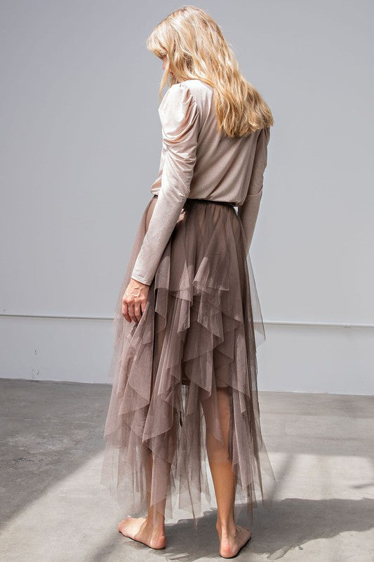 Fairy Mesh Maxi Ballerina Skirt - Olive Grey