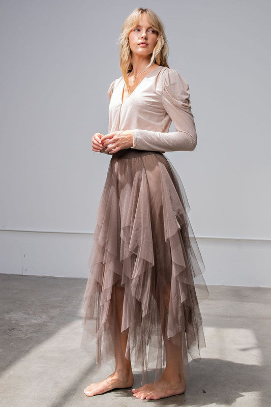 Fairy Mesh Maxi Ballerina Skirt - Olive Grey
