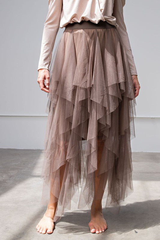 Fairy Mesh Maxi Ballerina Skirt - Olive Grey