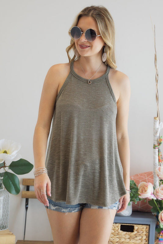 Open Back Sleeveless Top - Olive