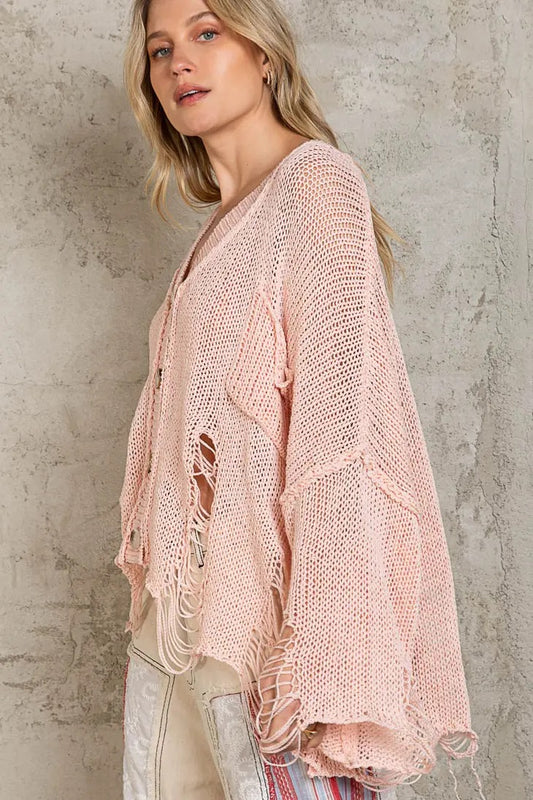 Oversize Distressed Casual Knit Cardigan Top