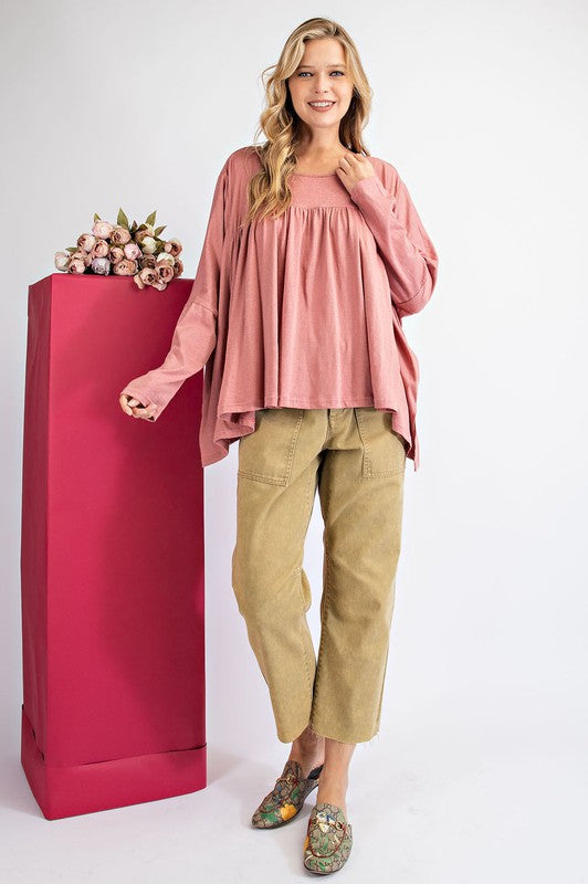 Marvi Dusty Rose Loose Dolman Sleeve Shirt, Modest Islamic Clothing